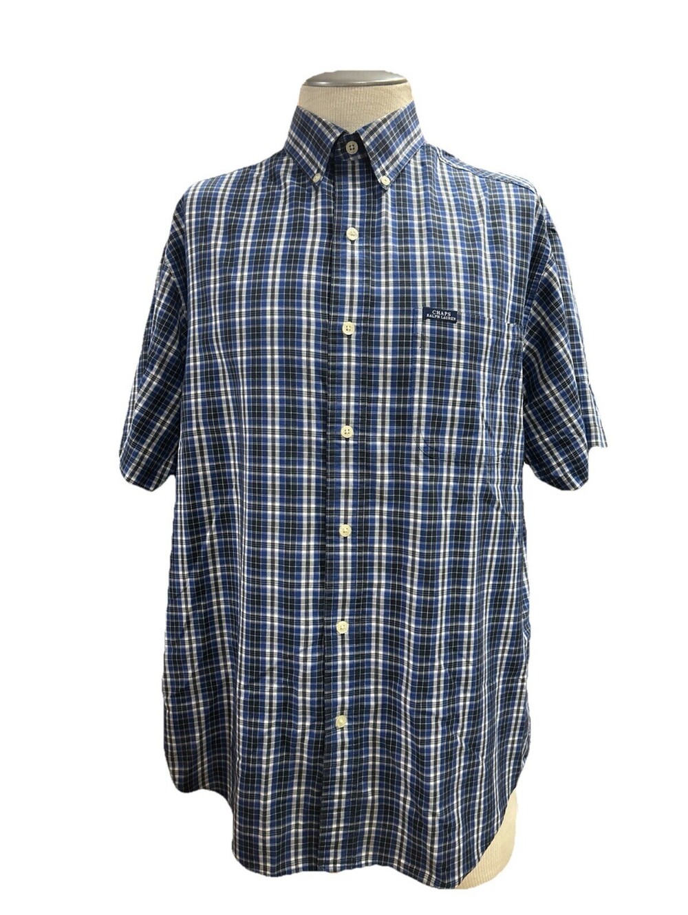 Chaps CRL Ralph Lauren button-down Shirt Short Sleeves Size L Blue Plaid